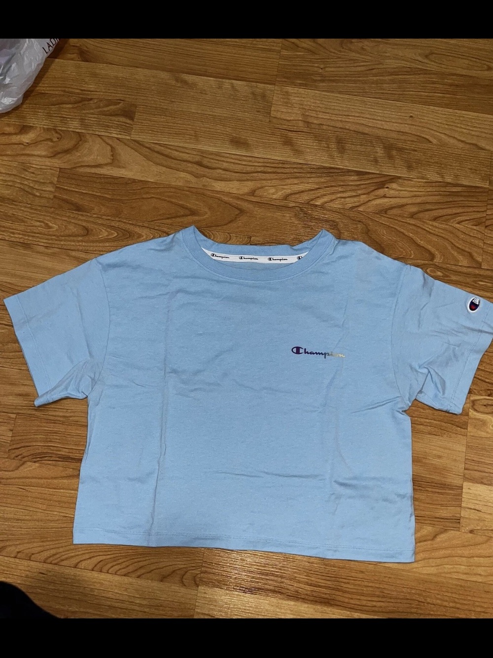Champion Light Blue Cropped Logo Tee